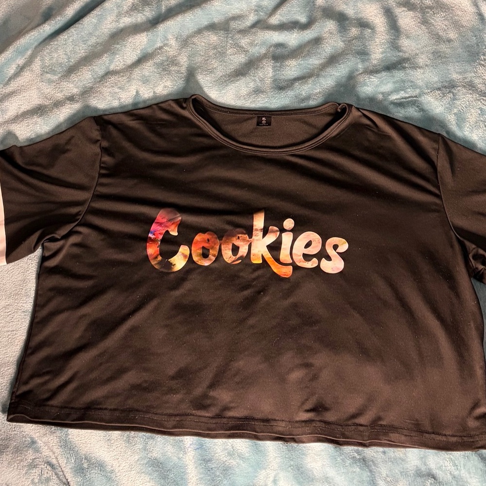 Black Crop Top with Colorful 'Cookies' Print